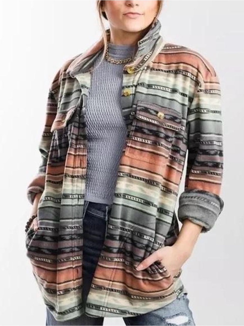 O'Neill Superfleece Shirt Shacket Button Down Southwestern Print Medium Aztec